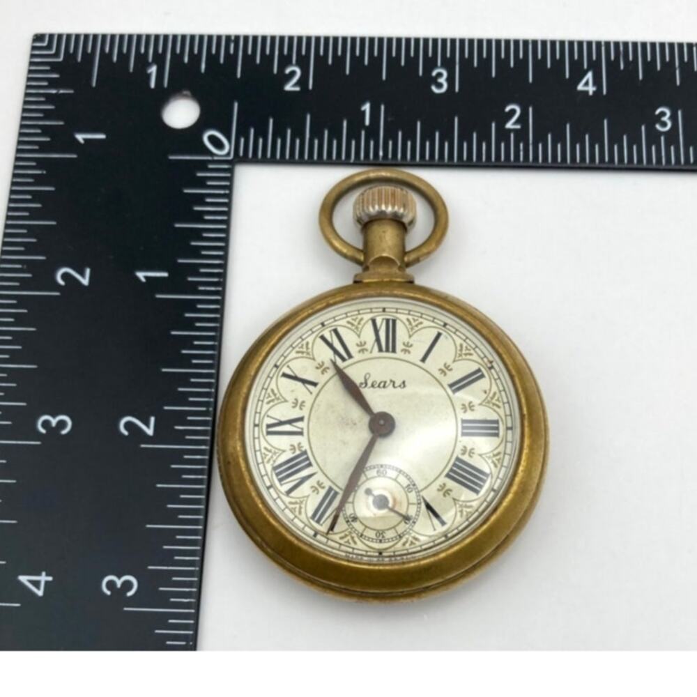 VTG Sears Railroad Train Mechanical Wind Up Pocket Watch 51mm Working *Read*